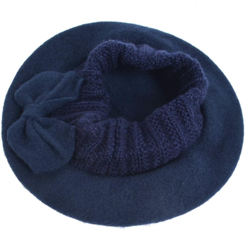 VECRY Lady French Beret 100% Wool Beret Floral Dress Beanie Winter Hat - Image 3